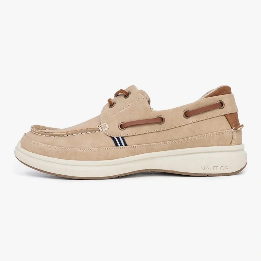 Nautica Men’s Beige/Tan Leather Boat Shoes